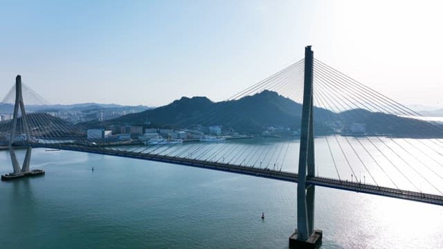 Large bridge over a calm blue sea