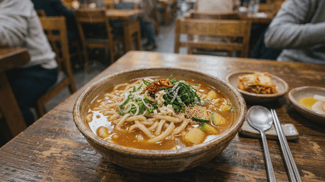 Steaming bowl of Jang Kal Guksu