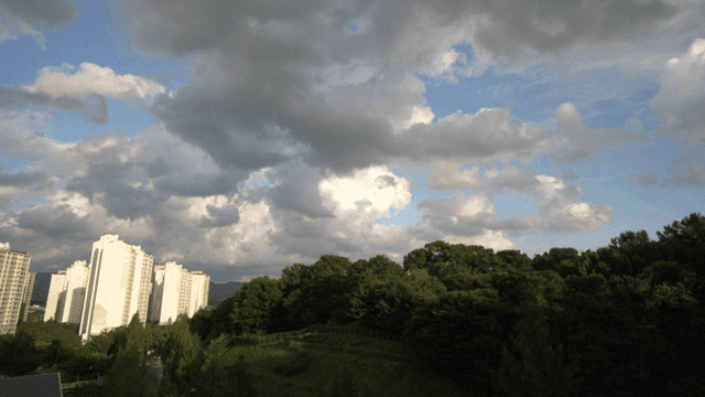 Apartment skyline with clouds passing by