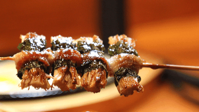 Grilled enoki mushroom skewers with vegetables and meat