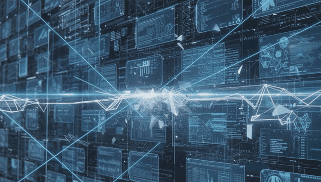 Digital interface with graphics that crash and break