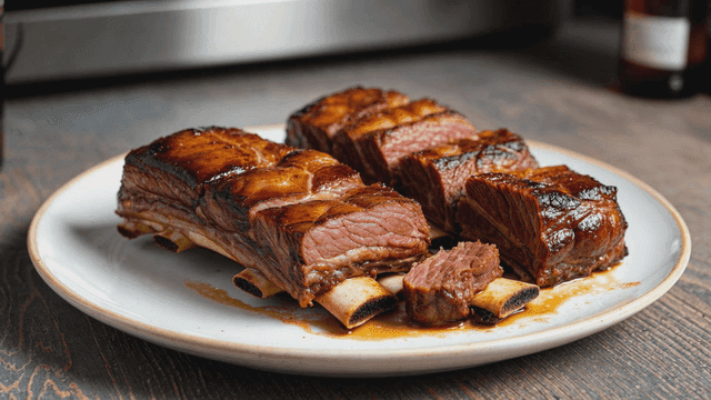 Juicy grilled ribs on a white plate