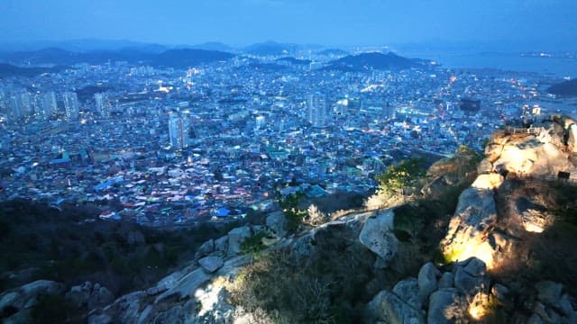 Cityscape view from a mountain at dusk