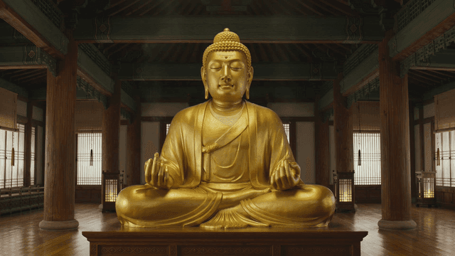 Golden Buddha statue in a serene temple