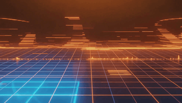 빛나는 주황색 선이 있는 디지털 그리드