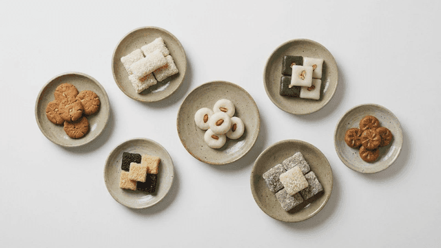 Various traditional Korean snacks on plate
