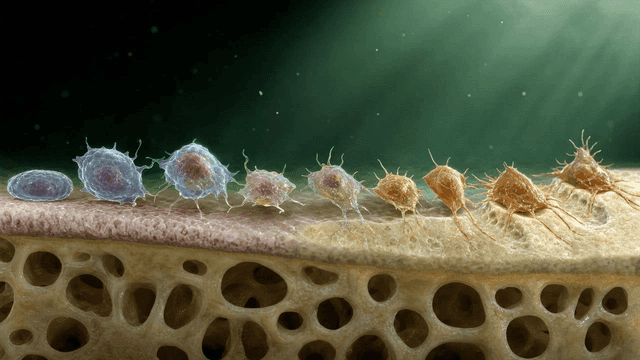 Microscopic view of cells on a surface