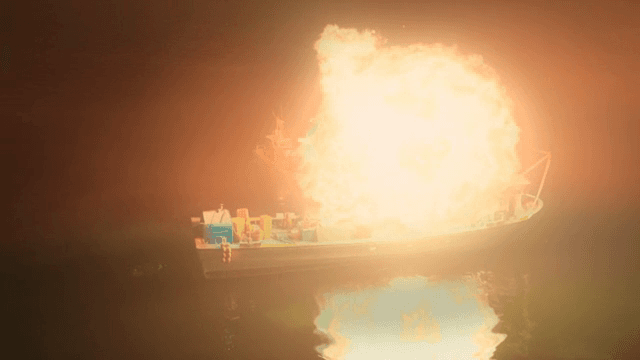 밤에 불타는 어선