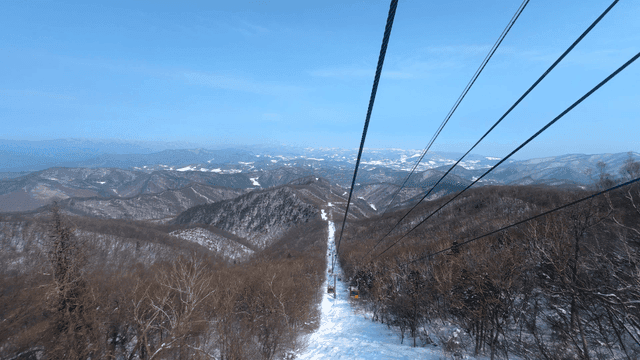 Snowy mountain landscape with cable cars