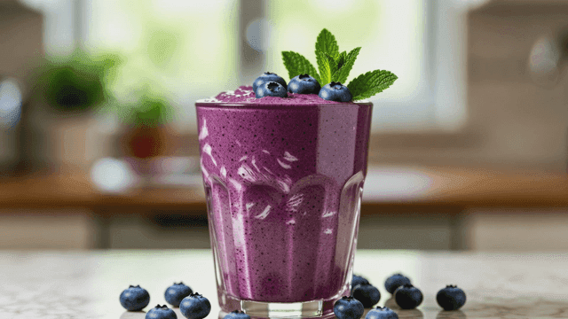 유리잔에 담긴 상큼한 블루베리 스무디