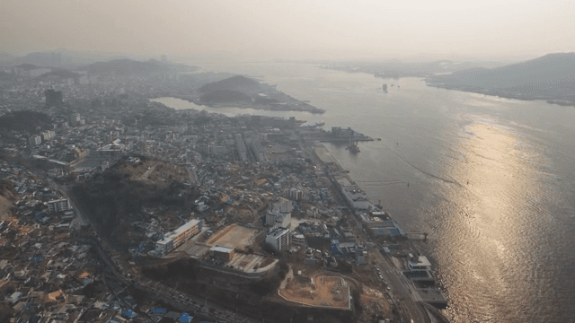 Panoramic view of a quiet coastal town