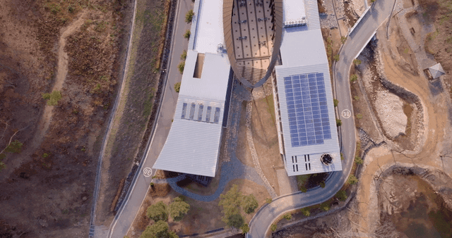 Modern buildings surrounded by nature