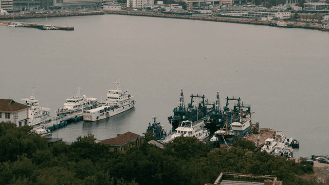 Harbor view with anchored boats