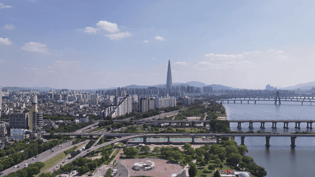 City view with river and bridge