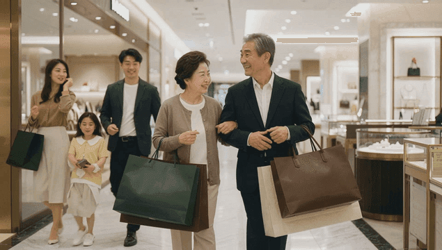 Elderly couple shopping together at shopping mall