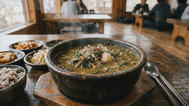Hangover soup and side dishes on table