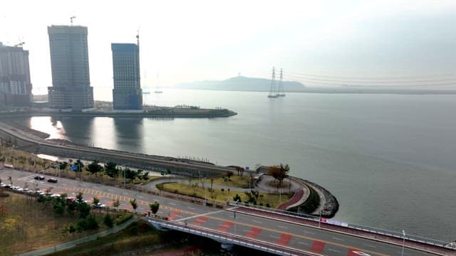 Coastal City with Under-Construction Buildings