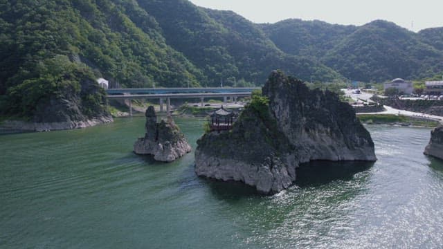 Traditional Pavilion on River Islets nearby Land