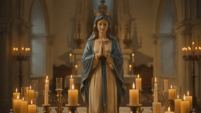 Statue of Virgin Mary on church altar