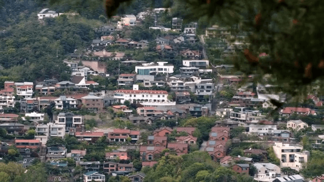 푸른 녹음이 우거진 언덕의 주택가