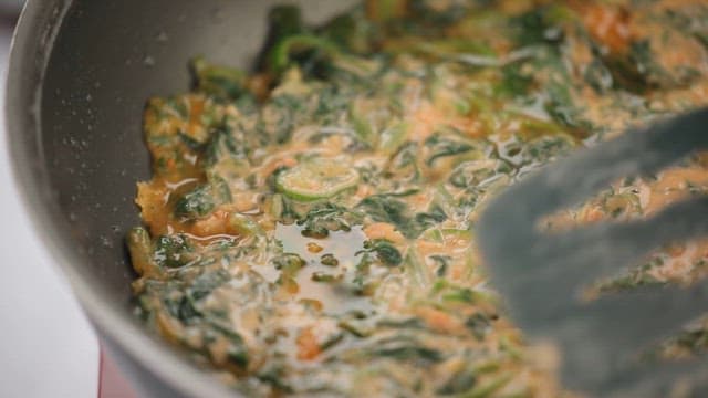 Frying Korean Thistle Pancake on a Frying Pan