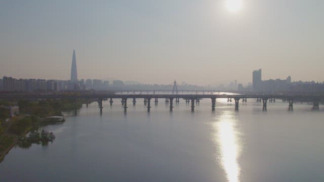 City skyline with a river and bridges