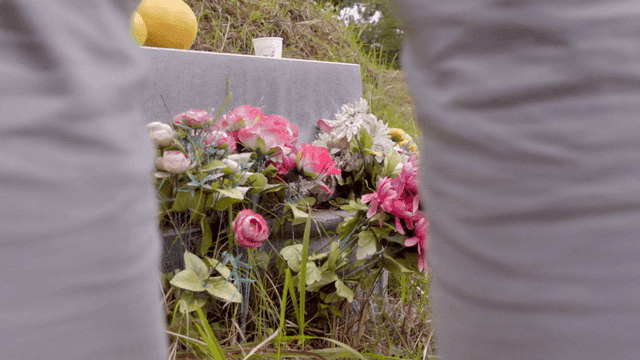 Flowers and fruits placed at a grave