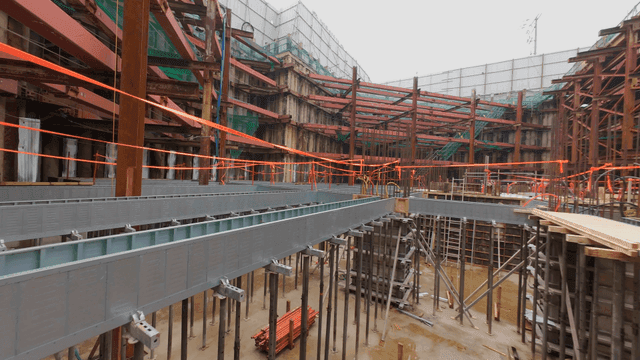 Construction site with metal scaffolding
