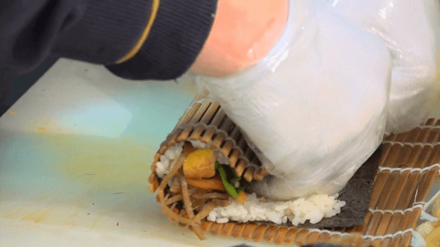 Preparing gimbap with fresh vegetables
