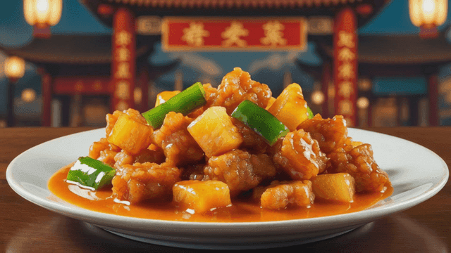 Sweet and sour pork on a plate