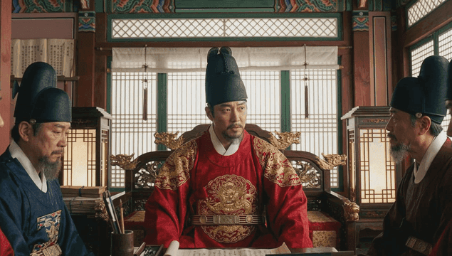 Traditional Korean officials in a meeting