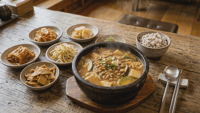Traditional Korean food with soybean paste stew