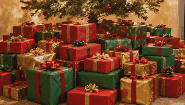 장식된 나무 아래 크리스마스 선물