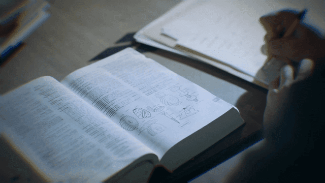 A person studying with an open book