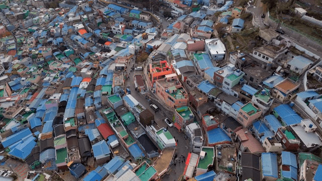 Colorful hillside village with vibrant houses