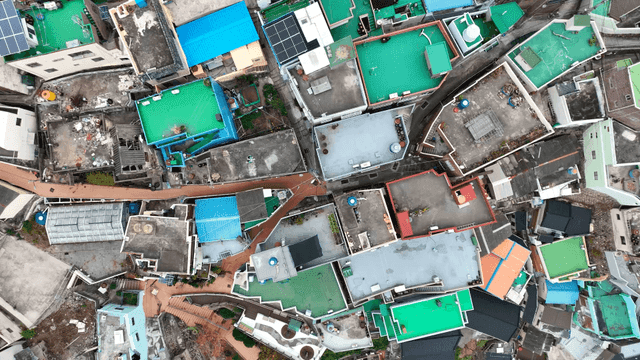 Colorful roofs in densely populated residential areas