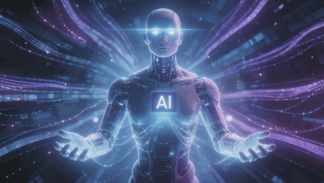 빛나는 회로를 가진 AI 로봇