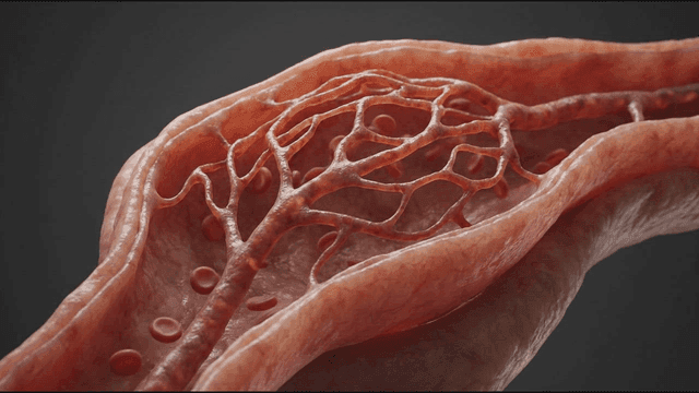 Detailed view of blood vessels and cells
