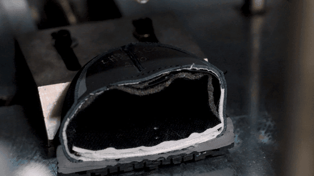 Close-up of a shoe sole in a factory