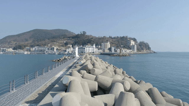 Pier with a view of the coastal town