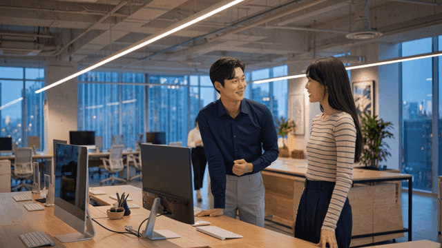 Colleagues discussing in modern office