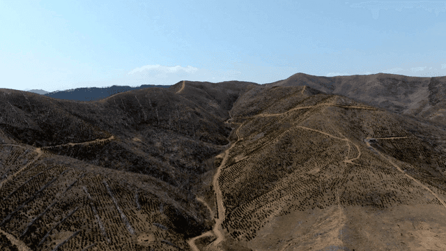 맑은 하늘 아래 펼쳐진 산악 풍경