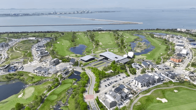 A scenic golf course by the sea
