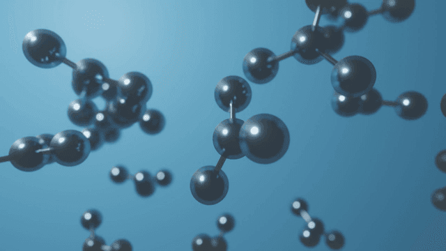 Molecules floating in a blue background