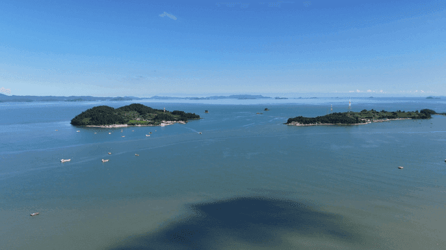 Distant islands and calm sea