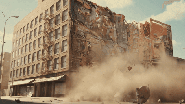 Earthquakes where buildings collapse in city