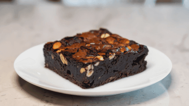 Nut chocolate brownie on plate