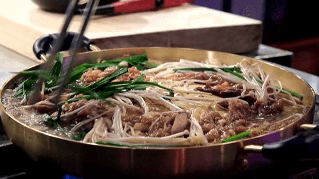 Korean bulgogi hot pot simmering in a pot