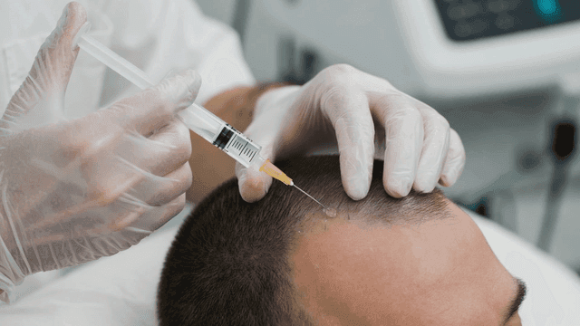 Hair loss treatment with injections at clinic