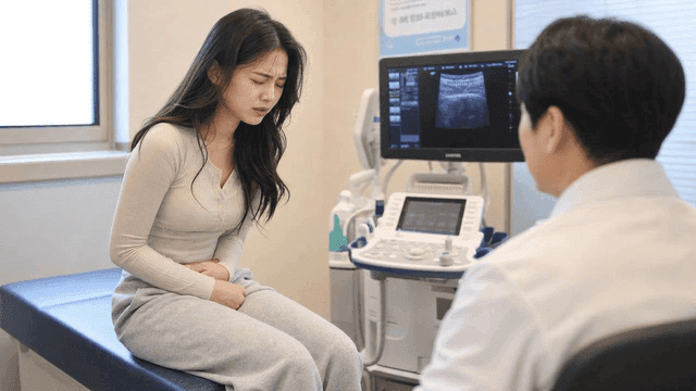 Female patient crying with doctor in hospital due to pain
